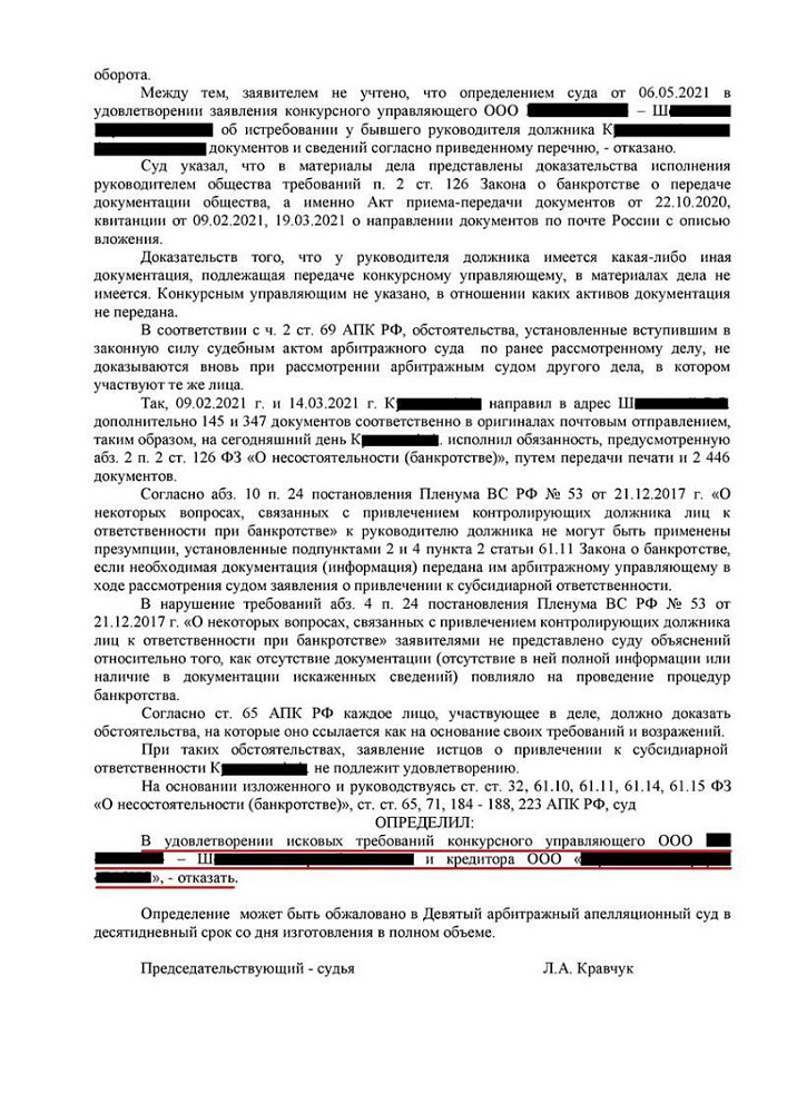 Директор успешно защищен от субсидиарной ответственности